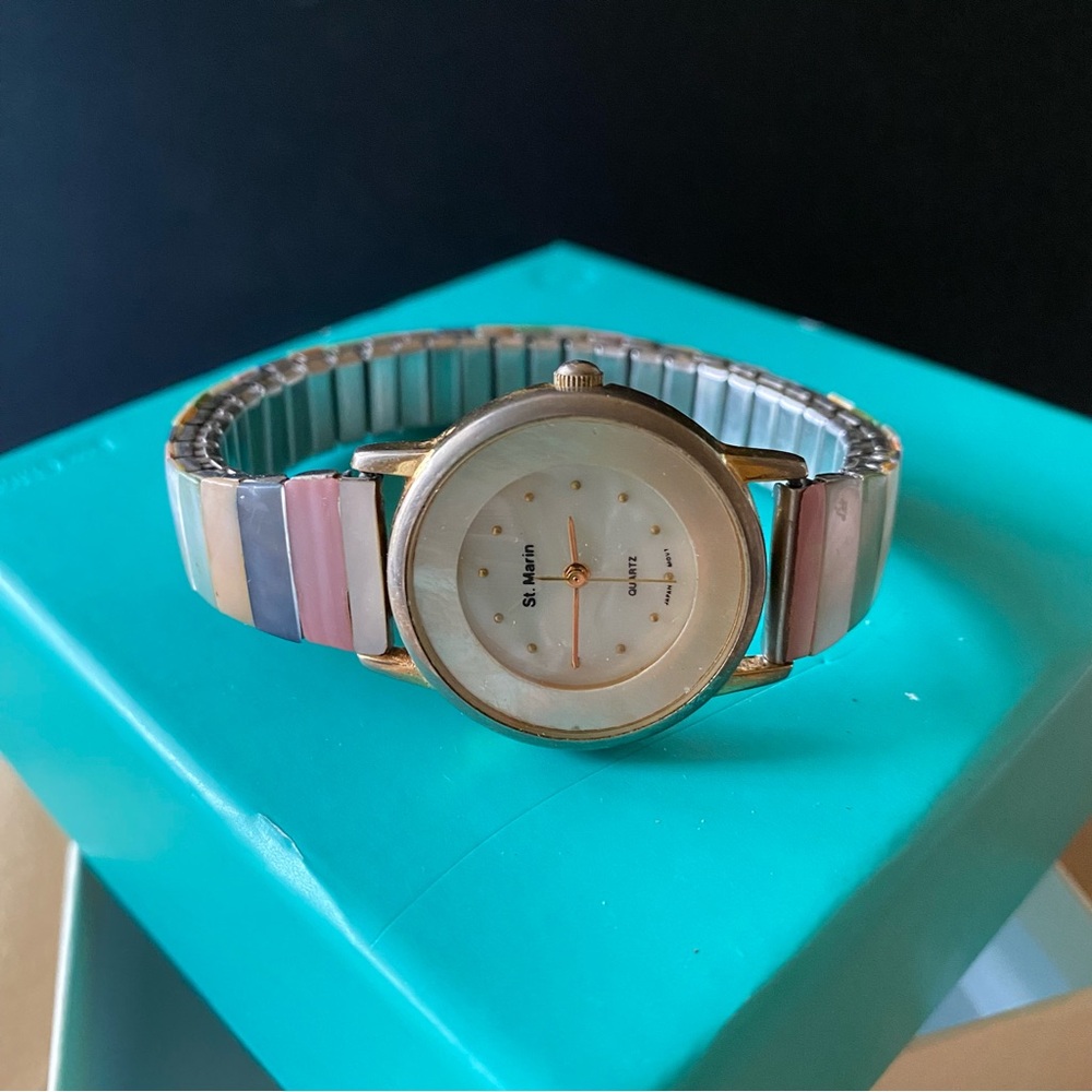Vintage St. Morin Gold Quartz Watch with Multicolor Band